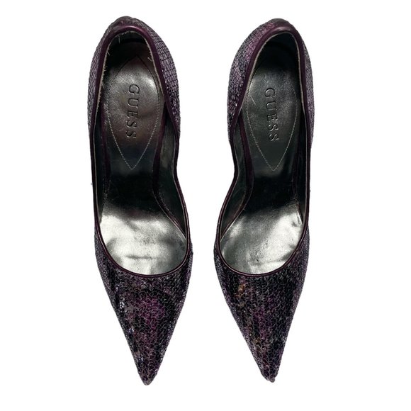 Guess Carrie Purple Sequin Metallic Glitter.Pointed Toe High Heel Stiletto Shoes - Picture 4 of 13
